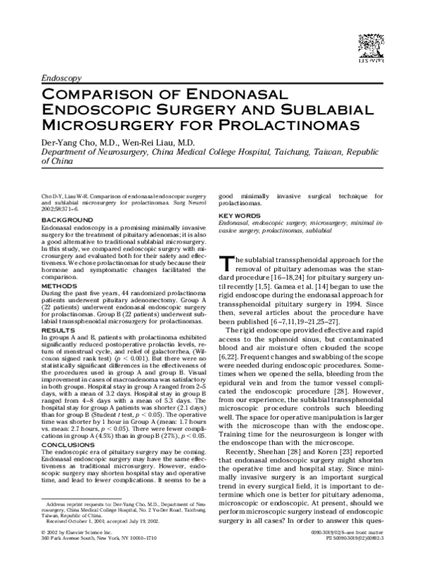 (PDF) Comparison of endonasal endoscopic surgery and sublabial ...