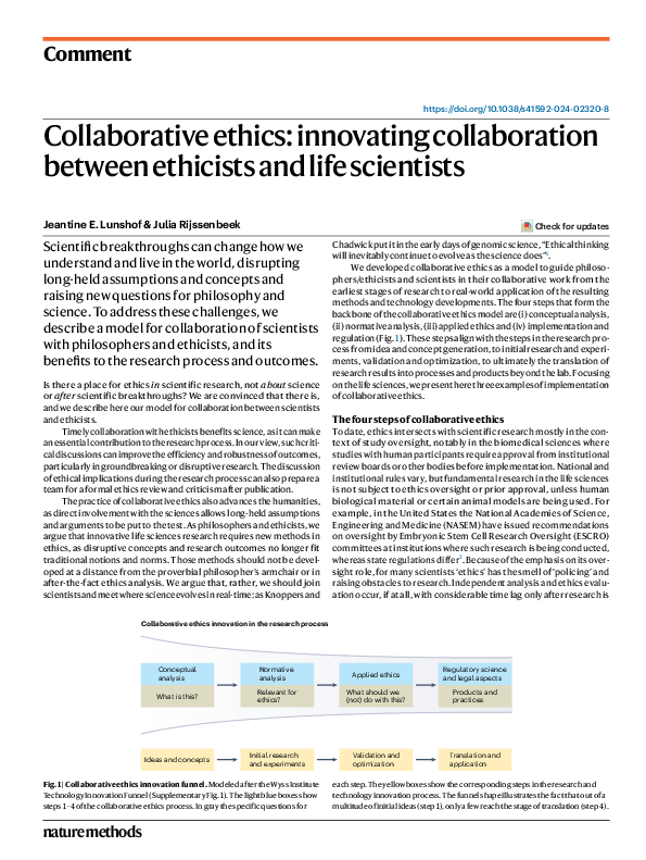 (PDF) Collaborative ethics: innovating collaboration between ethicists ...