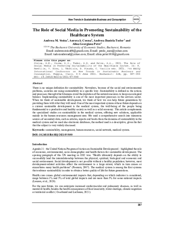 (PDF) The Role of Social Media in Promoting Sustainability of the ...