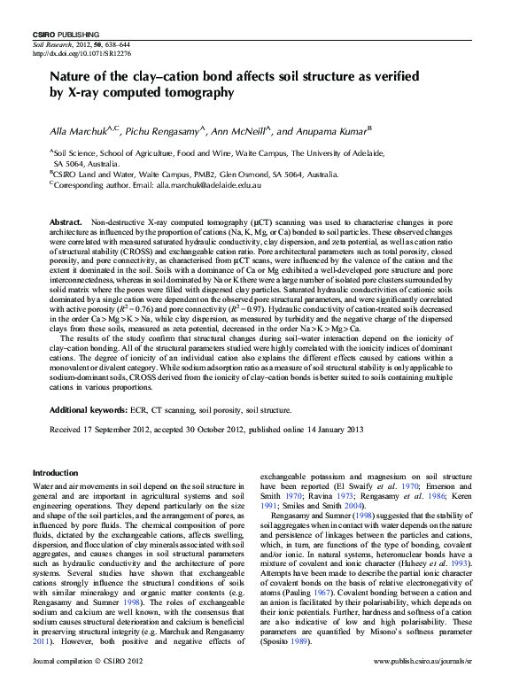 (PDF) Nature of the clay - cation bond affects soil structure as ...