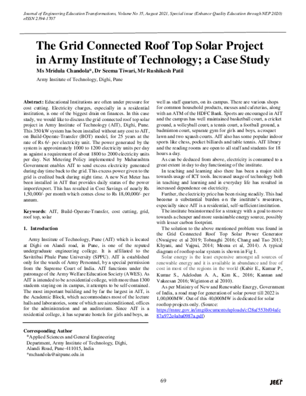 (PDF) The Grid Connected Roof Top Solar Project in Army Institute of ...
