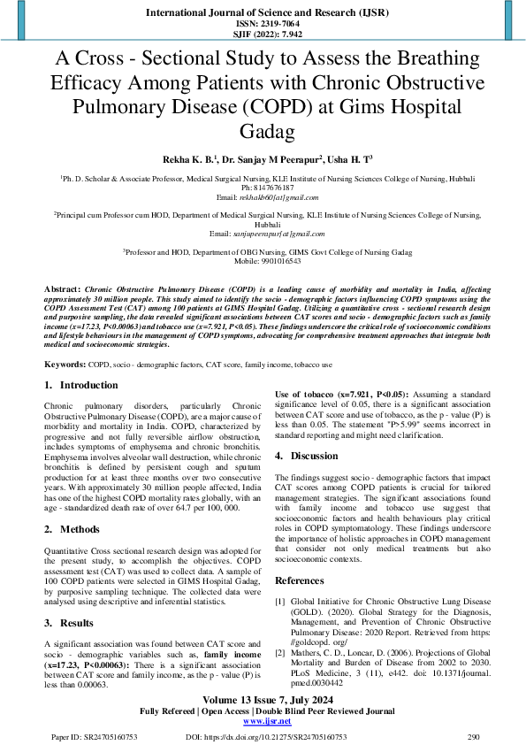 (PDF) A Cross -Sectional Study to Assess the Breathing Efficacy Among ...