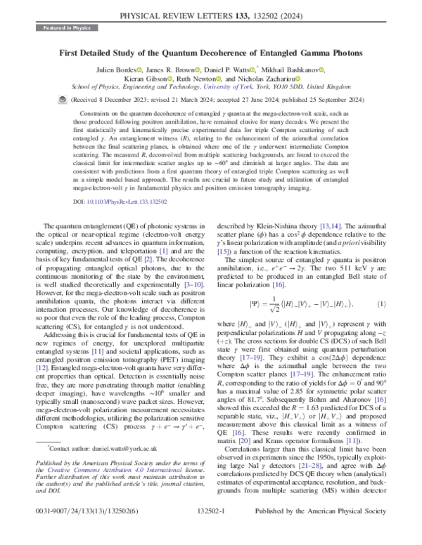 (PDF) Quantum Decoherence in Entangled Gamma Photons Explored