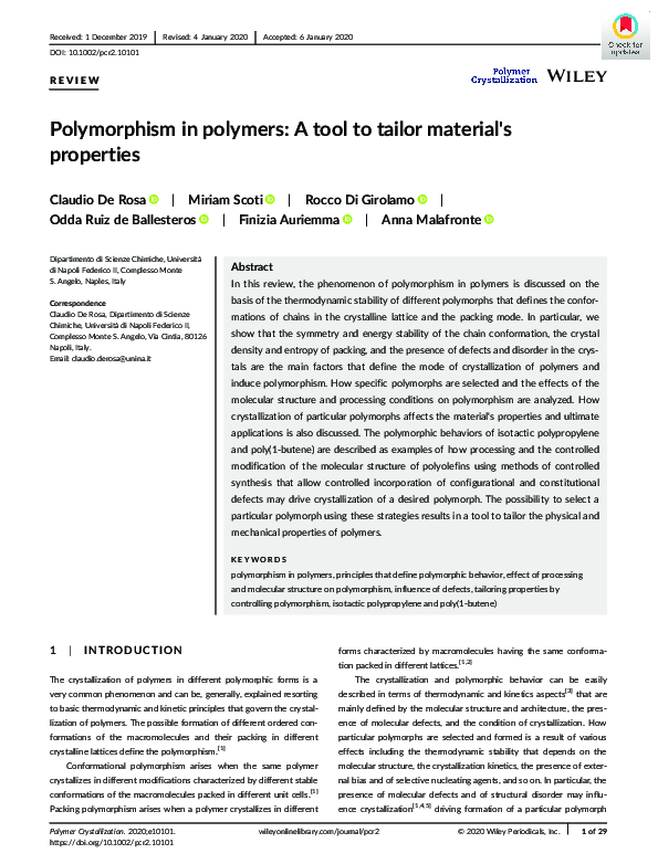 (PDF) Polymorphism in polymers: A tool to tailor material's properties