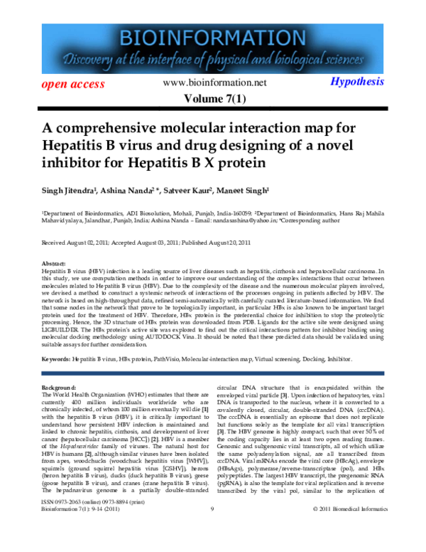 (PDF) A comprehensive molecular interaction map for Hepatitis B virus ...