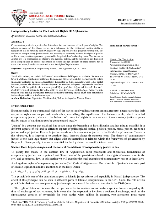 (PDF) Compensatory Justice In The Contract Rights Of Afghanistan