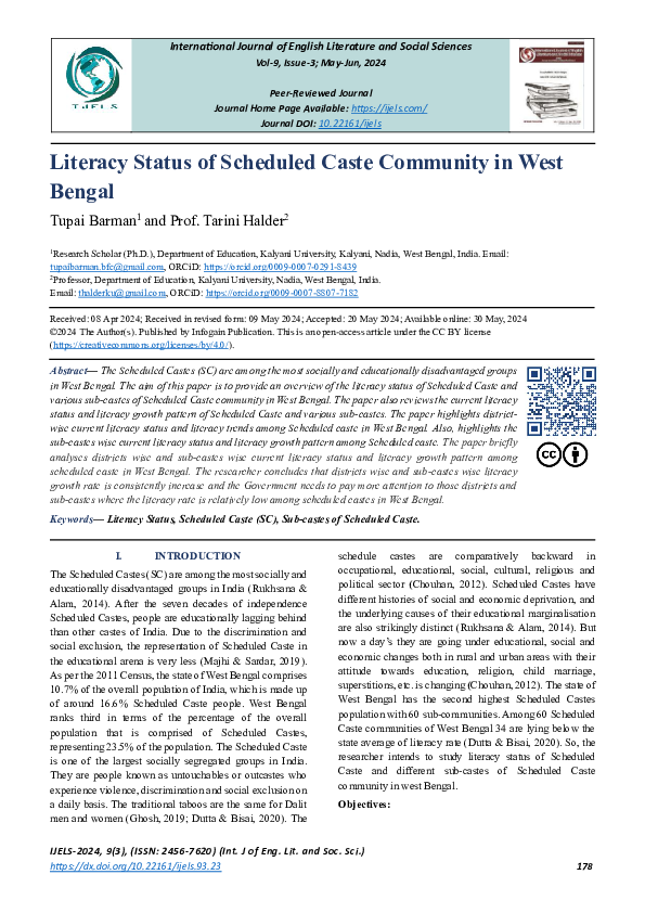 (PDF) Literacy Status of Scheduled Caste Community in West Bengal