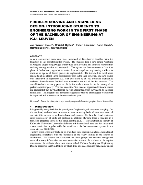 (PDF) Problem-Solving and Engineering Design: introducing students to ...