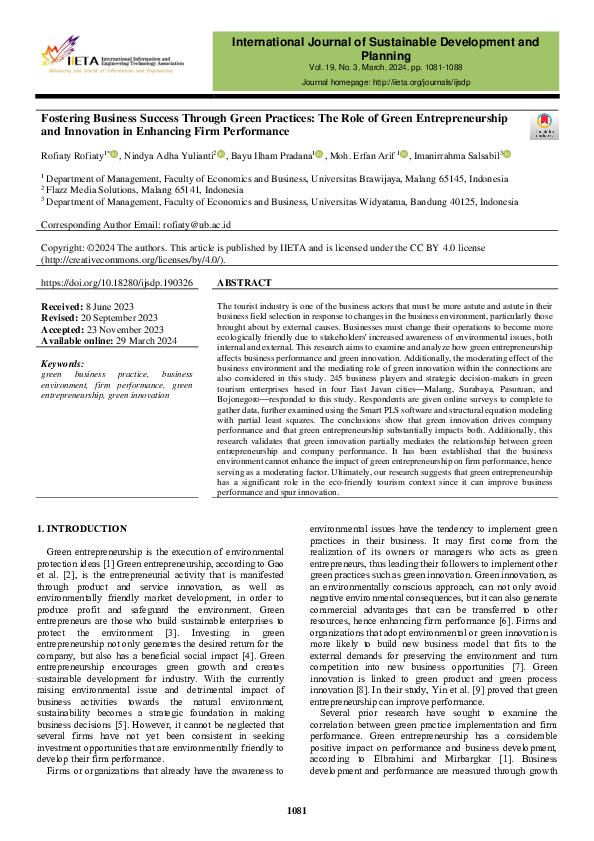 (PDF) Fostering Business Success Through Green Practices: The Role of ...