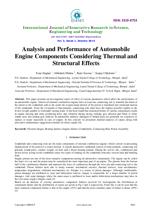 (PDF) Analysis and Performance of AutomobileEngine Components ...