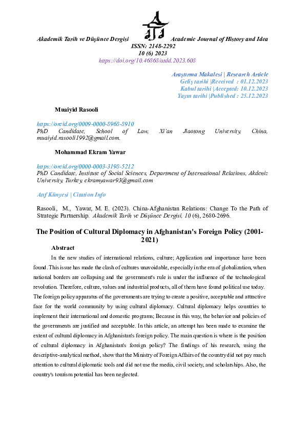 (PDF) The Position of Cultural Diplomacy in Afghanistan's Foreign ...