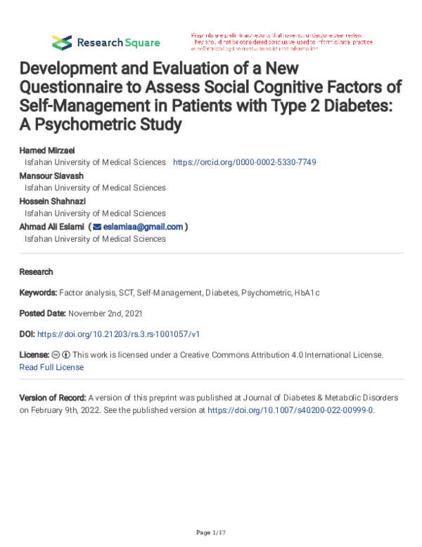 (PDF) Development and Evaluation of a New Questionnaire to Assess ...