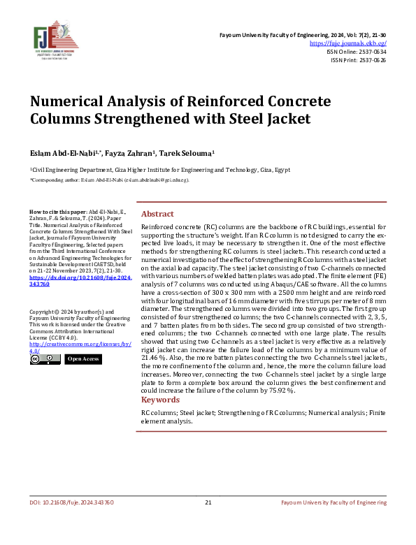 (PDF) Numerical Analysis of Reinforced Concrete Columns Strengthened ...