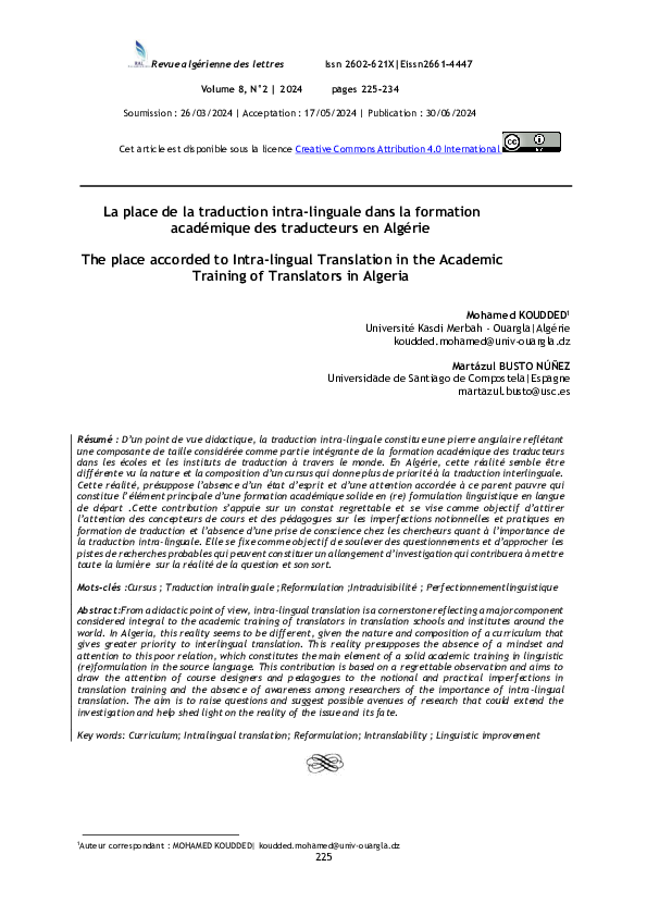 (PDF) La place de la traduction intra-linguale dans la formation ...