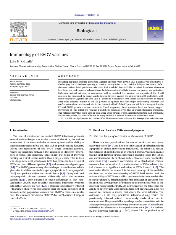 (PDF) Immunology of BVDV vaccines