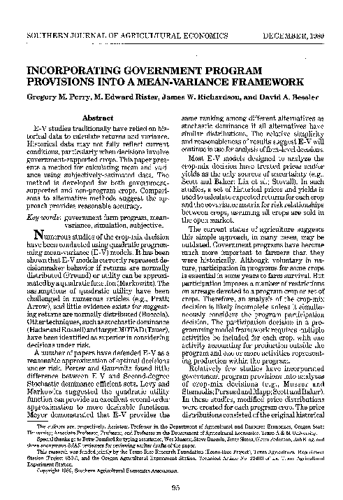 (PDF) Incorporating Government Program Provisions into a Mean-Variance ...