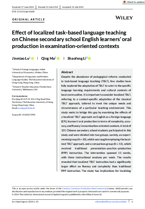 (PDF) Effect of localized task-based language teaching on Chinese ...