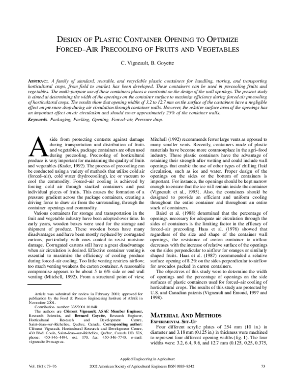 (PDF) Design of Plastic Container Opening to Optimize Forcedâ air ...