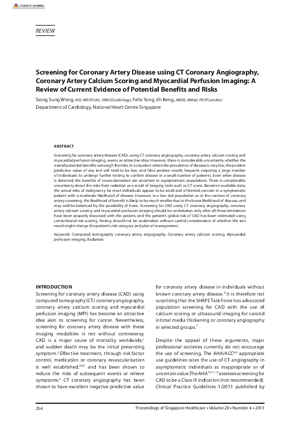 Pdf Screening For Coronary Artery Disease Using Ct Coronary
