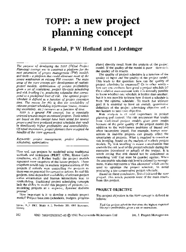 (PDF) TOPP: a new project planning concept