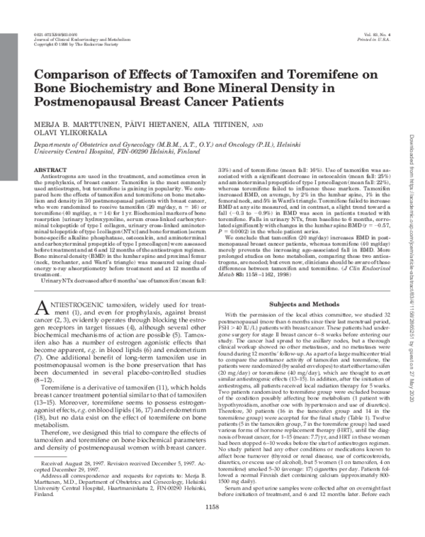 (PDF) Comparison of Effects of Tamoxifen and Toremifene on Bone ...