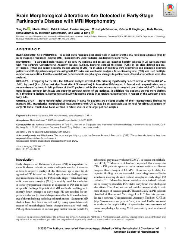 (PDF) Brain Morphological Alterations Are Detected in Early‐Stage ...