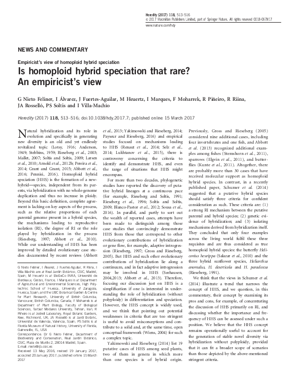 (PDF) Is homoploid hybrid speciation that rare? An empiricist’s view