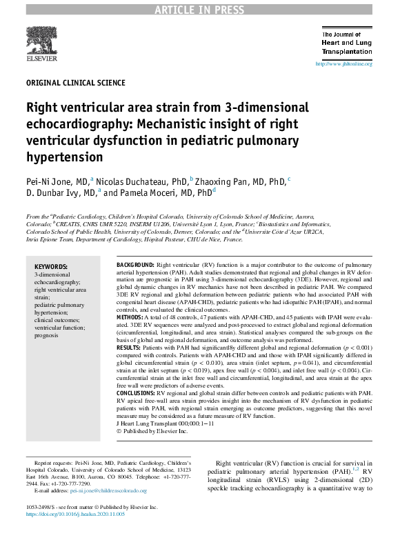 (PDF) Right ventricular area strain from 3-dimensional echocardiography ...