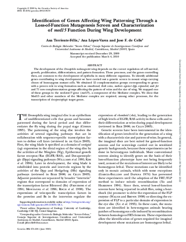 (PDF) Identification of Genes Affecting Wing Patterning Through a Loss ...
