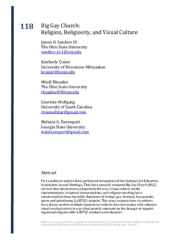 (PDF) Big Gay Church Religion, Religiosity, and Visual Culture