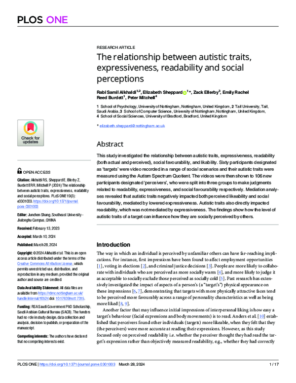 (PDF) The relationship between autistic traits, expressiveness ...