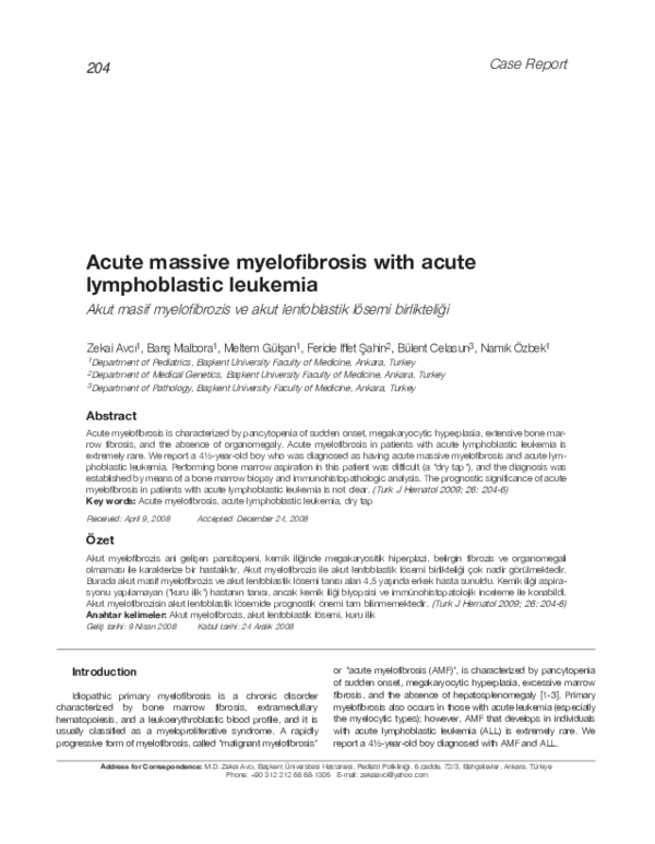 (PDF) Acute massive myelofibrosis with acute lymphoblastic leukemia