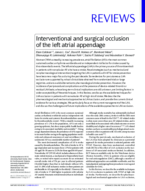 (PDF) Interventional and surgical occlusion of the left atrial appendage
