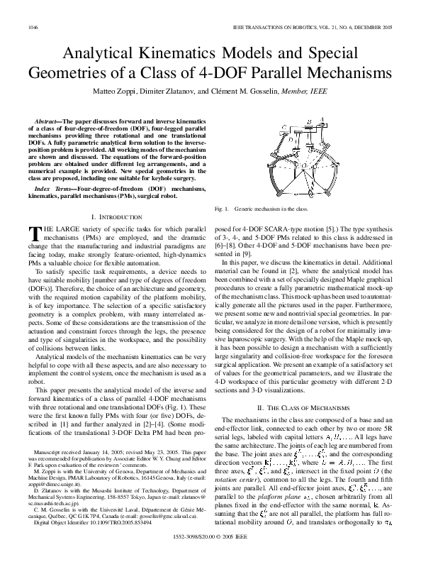 (PDF) Analytical kinematics models and special geometries of a class of ...