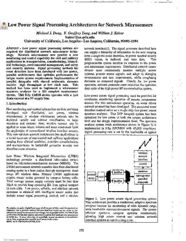(PDF) Low power signal processing architectures for network microsensors