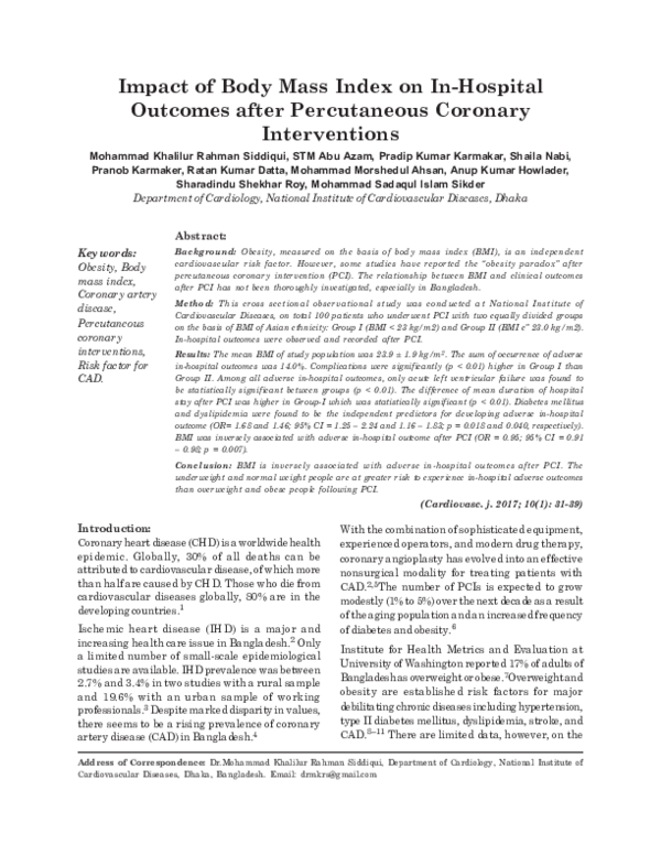 (PDF) Impact of Body Mass Index on In-Hospital Outcomes after ...