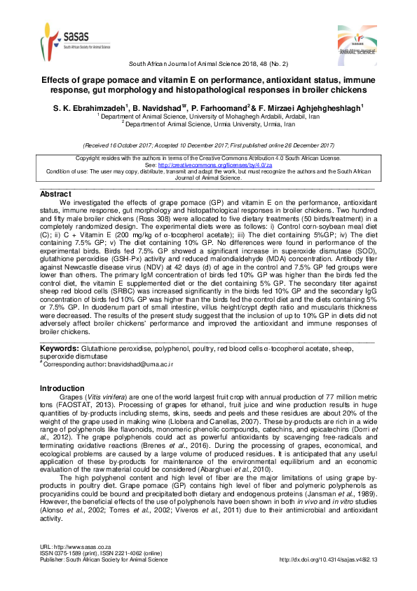 (PDF) Effects of grape pomace and vitamin E on performance, antioxidant ...