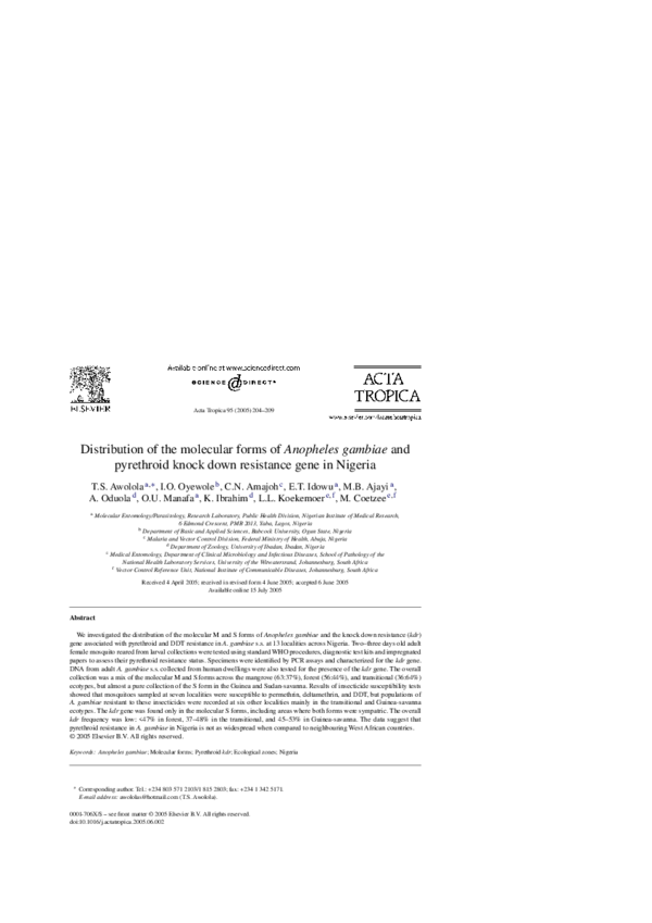 (PDF) Distribution of the molecular forms of Anopheles gambiae and