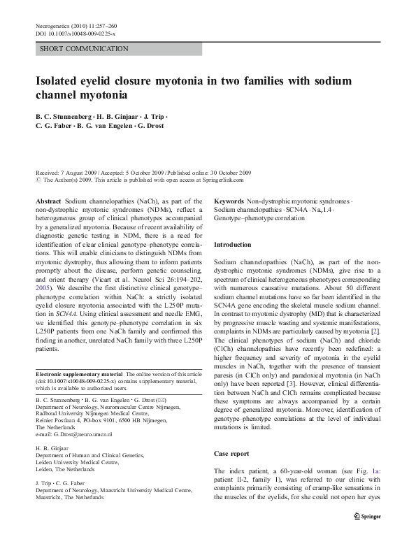 (PDF) Isolated eyelid closure myotonia in two families with sodium ...