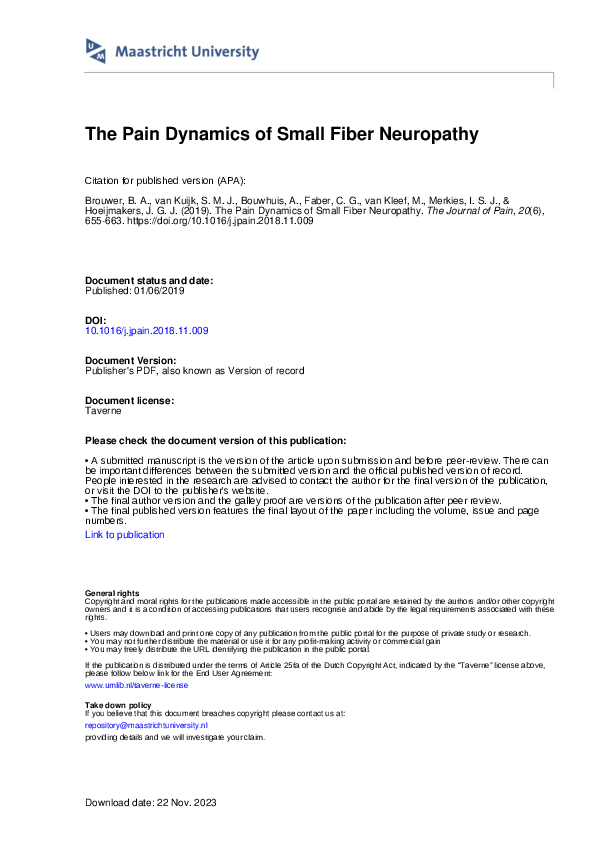 (PDF) The Pain Dynamics of Small Fiber Neuropathy
