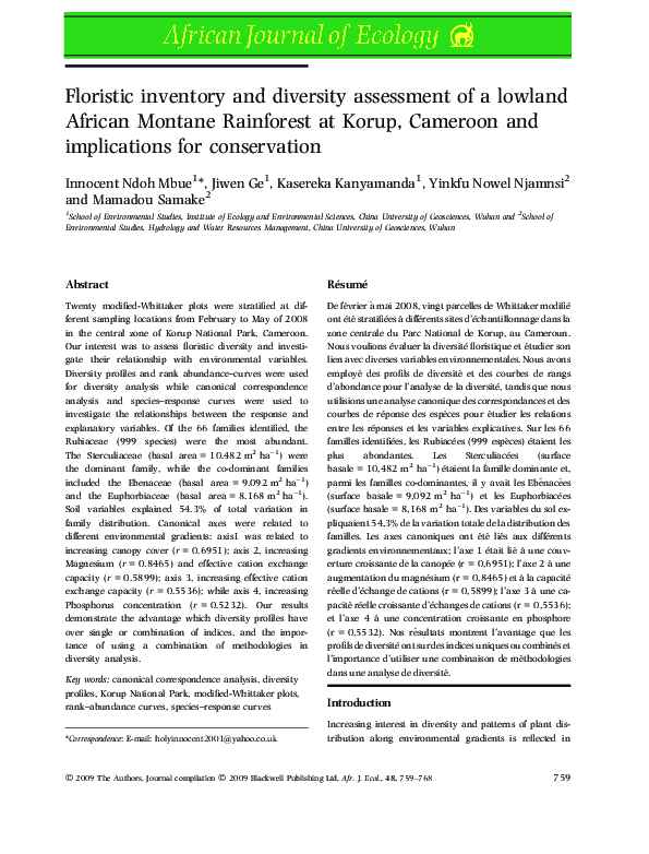 (PDF) Floristic inventory and diversity assessment of a lowland African ...