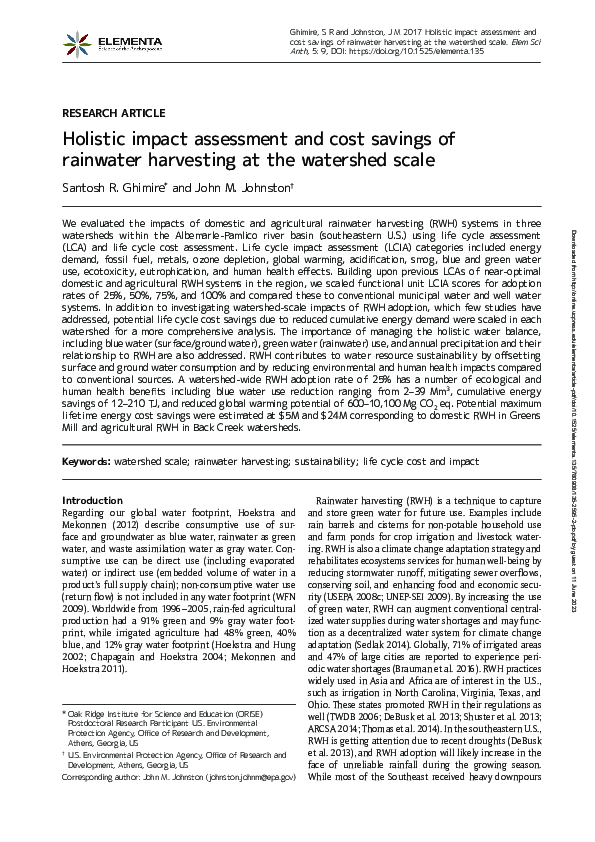 (PDF) Holistic impact assessment and cost savings of rainwater ...