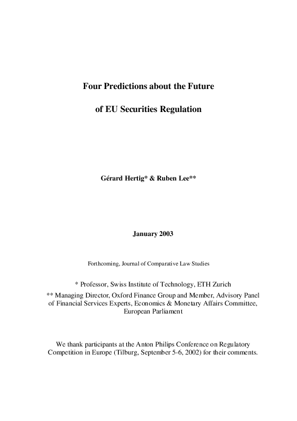 (PDF) Four Predictions About the Future of EU Securities Regulation
