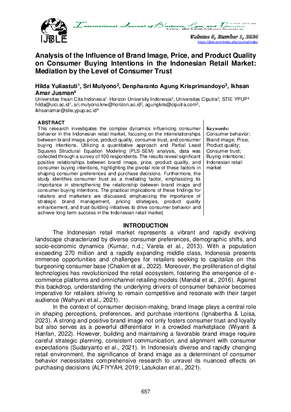 (PDF) Analysis of the Influence of Brand Image, Price, and Product ...