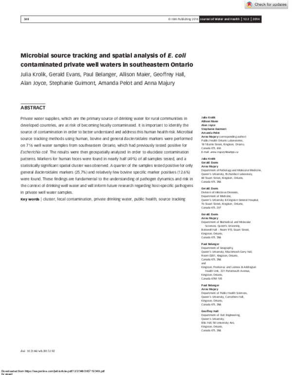 (PDF) Microbial source tracking and spatial analysis of E. coli ...