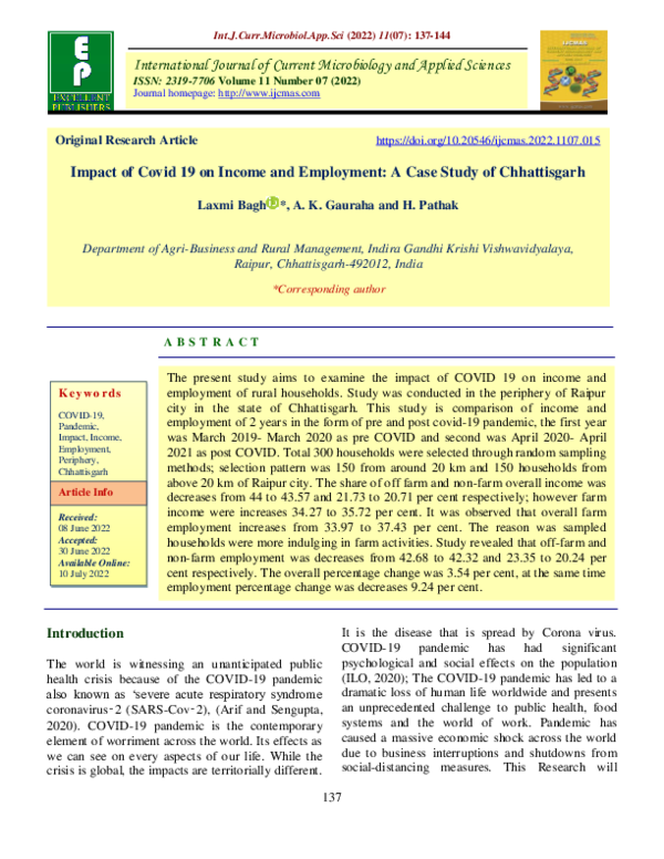 (PDF) Impact of Covid 19 on Income and Employment: A Case Study of ...