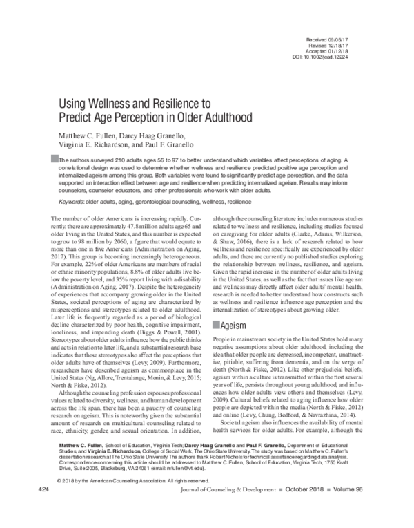 (PDF) Using Wellness and Resilience to Predict Age Perception in Older ...