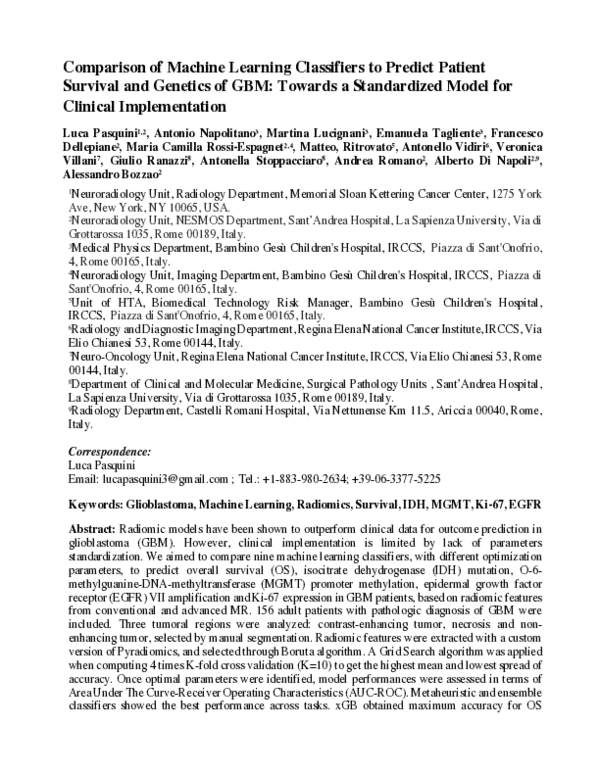(PDF) Comparison of machine learning classifiers to predict patient ...