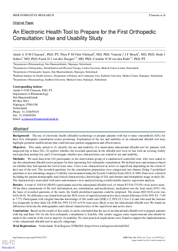 (PDF) An eHealth tool to prepare a first orthopedic consultations: a ...