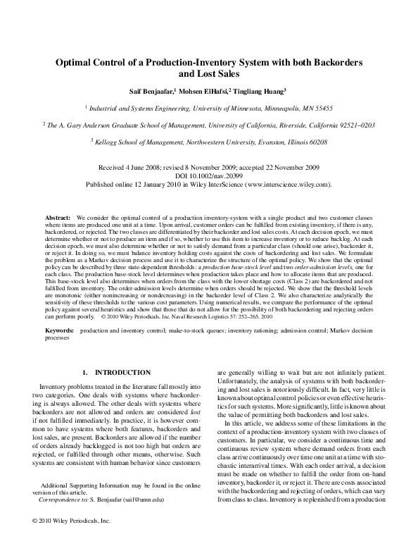 (PDF) Optimal control of a production-inventory system with both ...